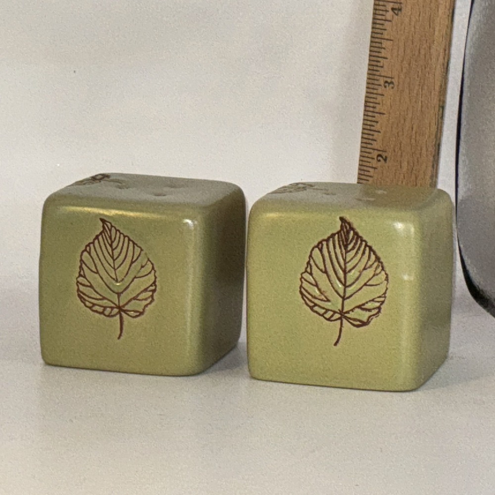 Set Of Green Ceramic Square 2" Salt And Pepper Shakers
